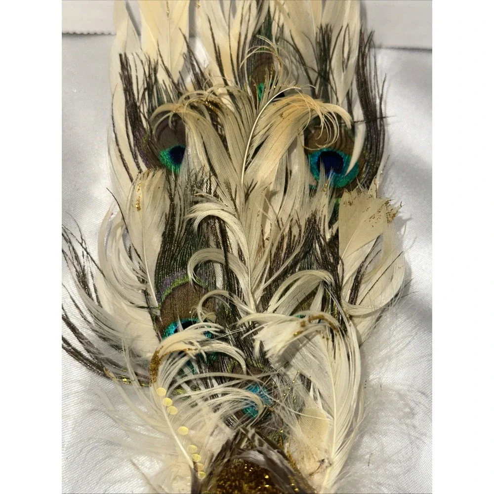 Vtg Pier One Gold Peacock Clip On Ornament Embellished Feathered Vintage Lot 2
